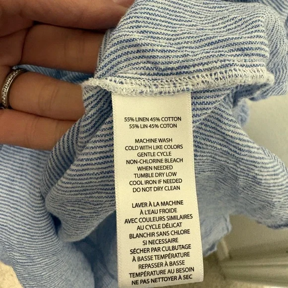 Beach lunch lounge linen cotton top blue stripe Medium Boho - Picture 3 of 4